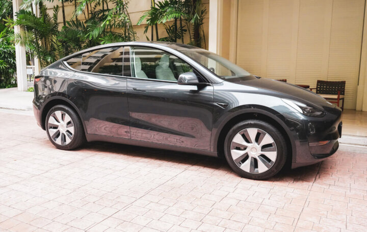 Side view of a Tesla car