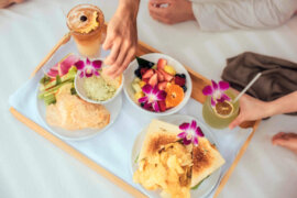 Closeup of a cabana meal at Halepuna