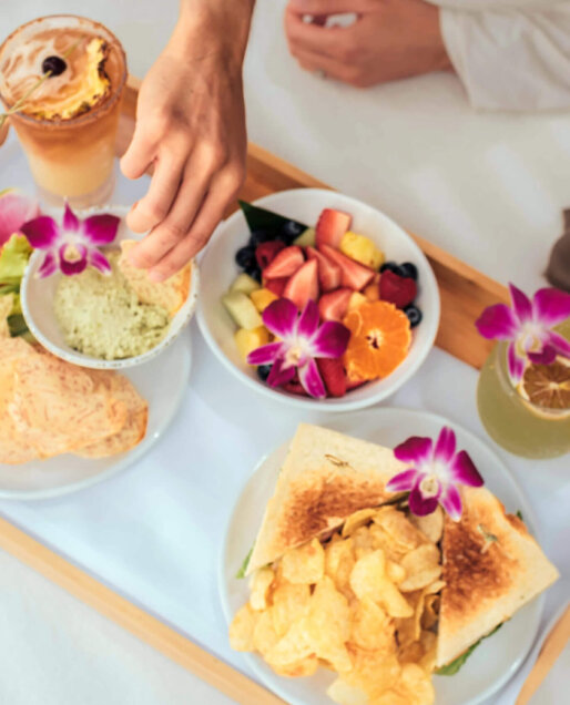 Closeup of a cabana meal at Halepuna